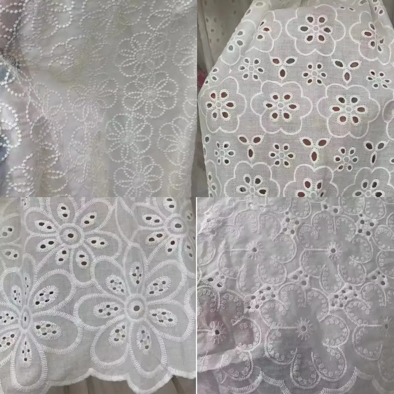 Custom Embroidered Cotton Lace Eyelet Fabric
