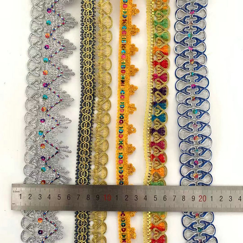 Clothing Accessories Gold and Silver Metallic Border Lace Trim Metallic Gold Sequins Embroidery Tatting Lace Trim